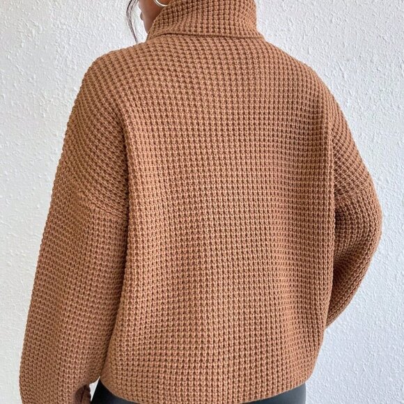 Camel Casual Women's Turtleneck Drop Shoulder Waffle Knit Sweater - Picture 2 of 6